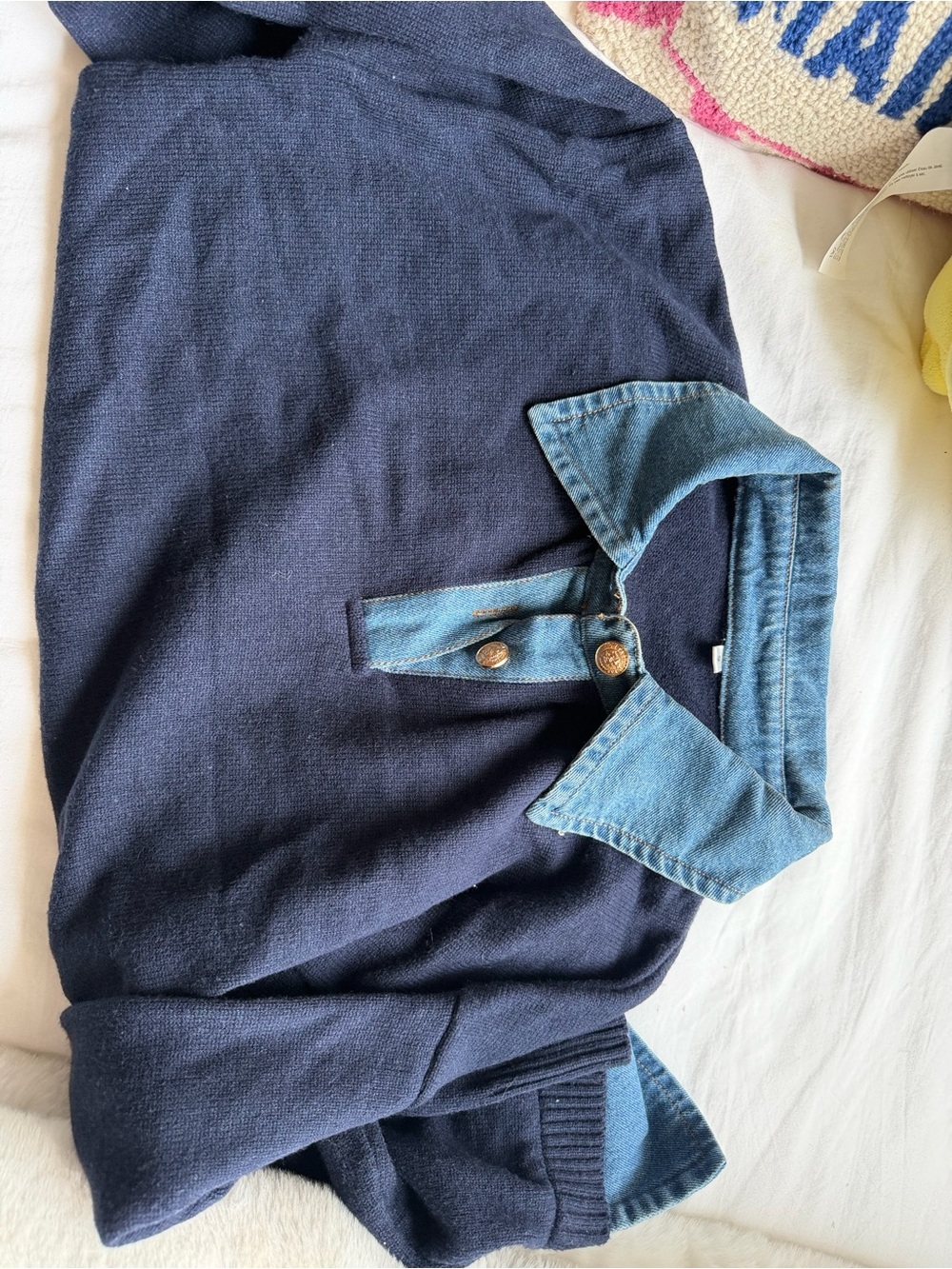 Navy denim knit top